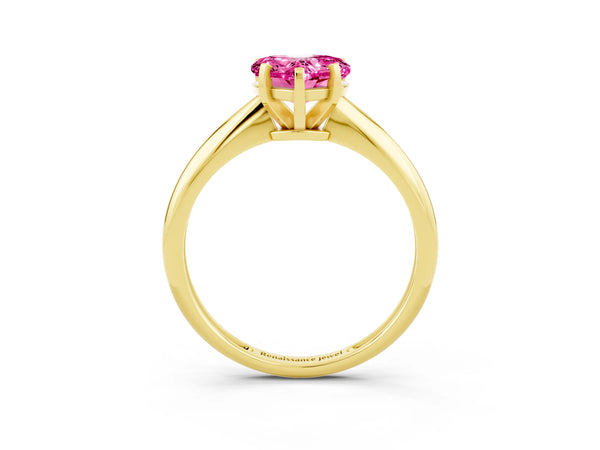 Yellow gold Heart Cut Pink Sapphire Solitaire Engagement Ring with Classic Band and Four-Prong Setting