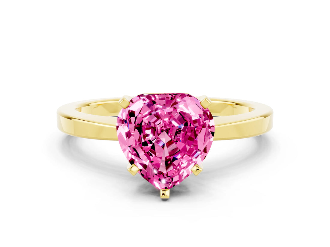 Yellow gold Heart Cut Pink Sapphire Solitaire Engagement Ring with Classic Band and Four-Prong Setting_60