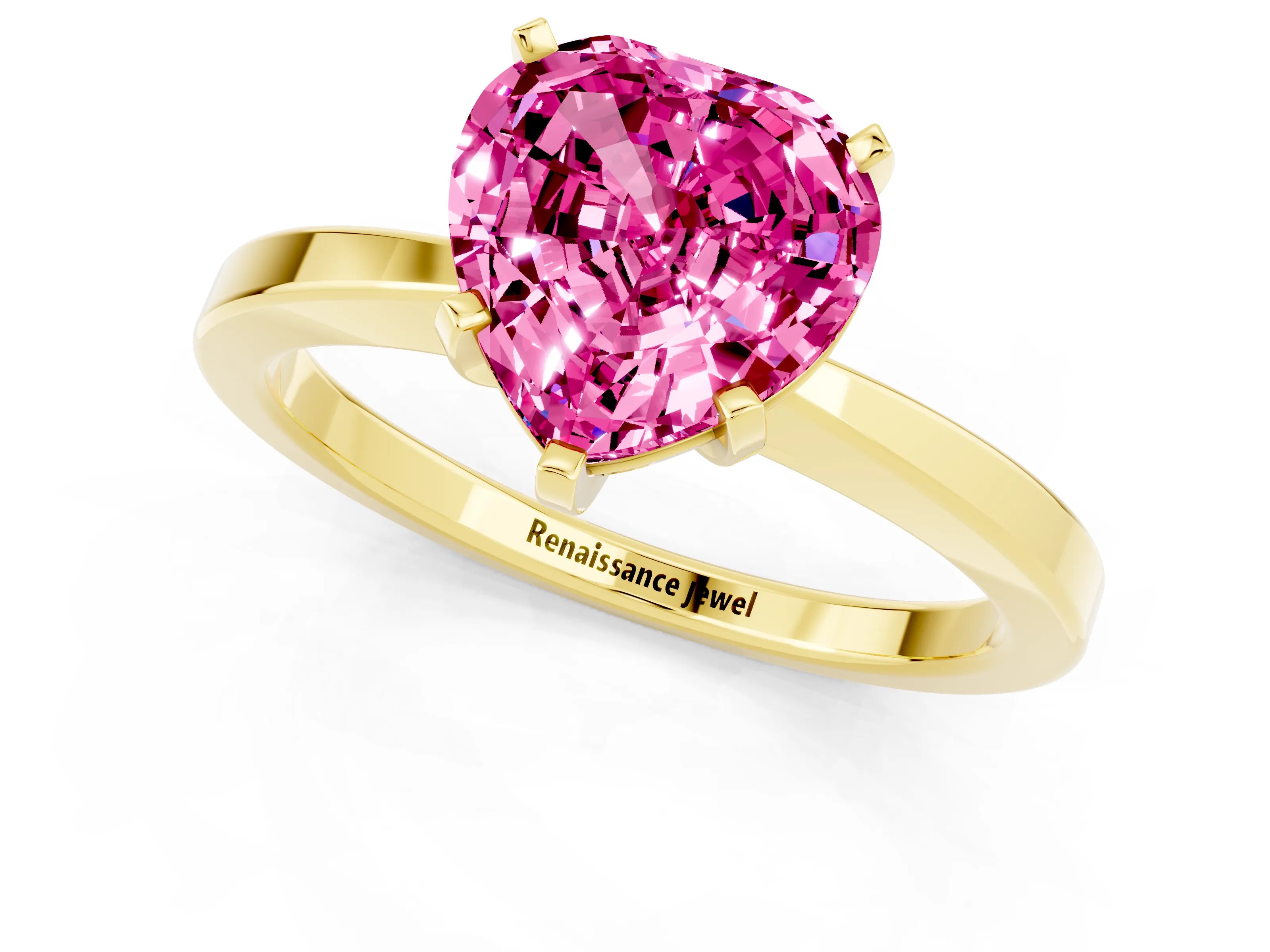 Yellow gold Heart Cut Pink Sapphire Solitaire Engagement Ring with Classic Band and Four-Prong Setting_61