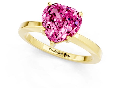 Yellow gold Heart Cut Pink Sapphire Solitaire Engagement Ring with Classic Band and Four-Prong Setting_61