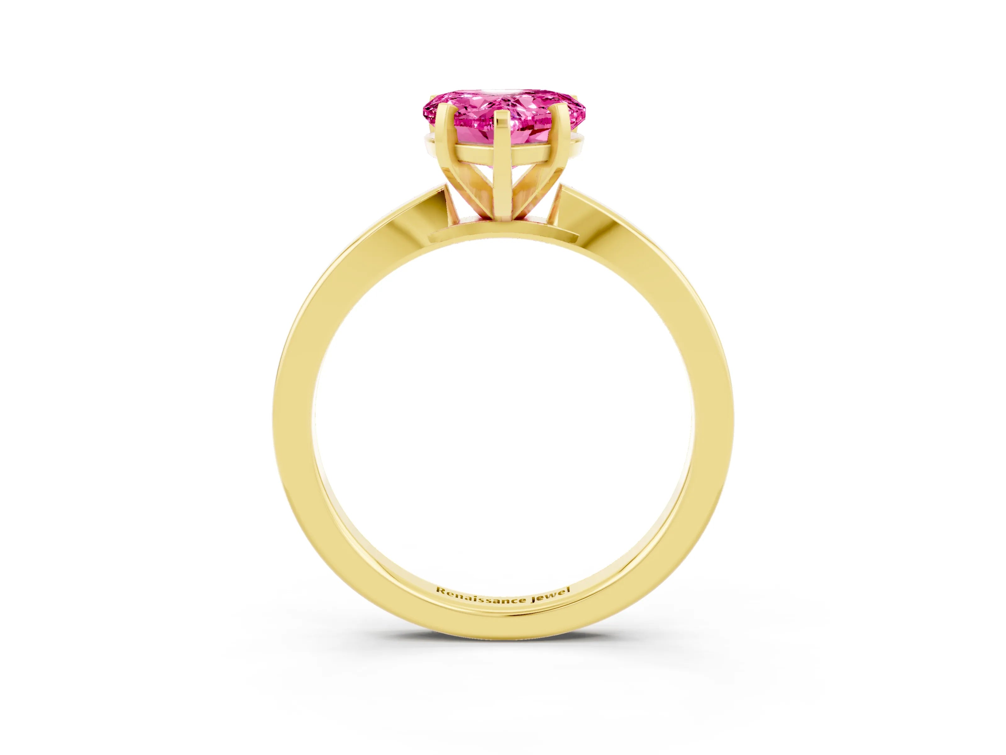 Yellow gold Heart Cut Pink Sapphire Solitaire Engagement Ring with Classic Band and Four-Prong Setting_63