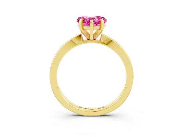 Yellow gold Heart Cut Pink Sapphire Solitaire Engagement Ring with Classic Band and Four-Prong Setting