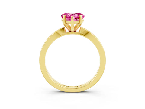 Yellow gold Heart Cut Pink Sapphire Solitaire Engagement Ring with Classic Band and Four-Prong Setting_63