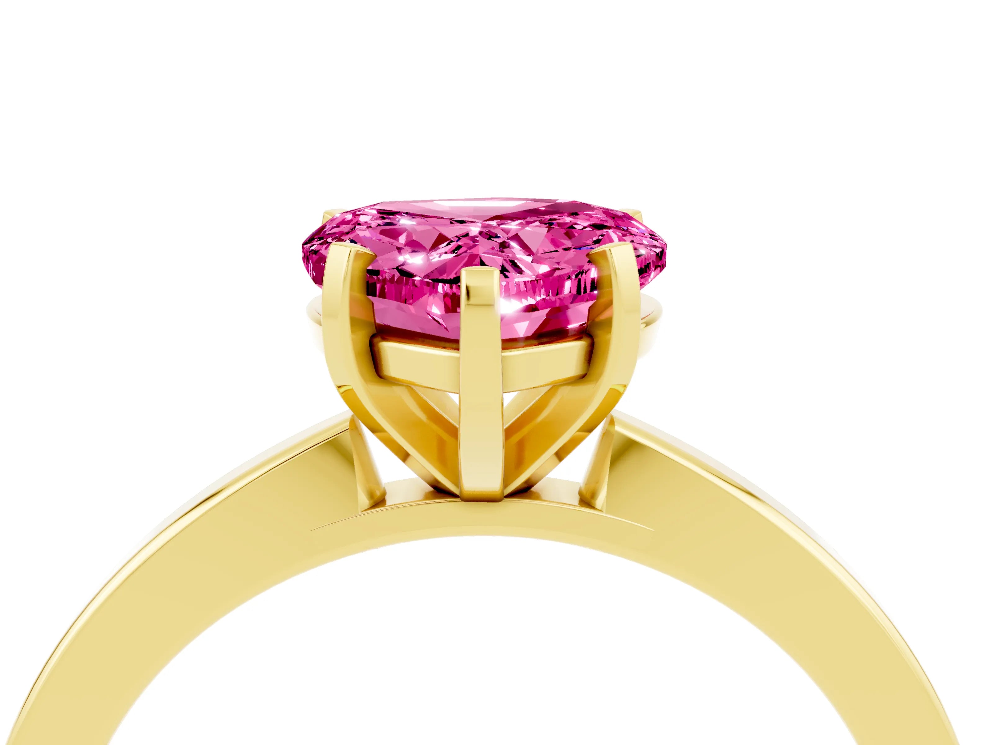 Yellow gold Heart Cut Pink Sapphire Solitaire Engagement Ring with Classic Band and Four-Prong Setting_64