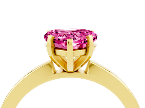 Yellow gold Heart Cut Pink Sapphire Solitaire Engagement Ring with Classic Band and Four-Prong Setting_64
