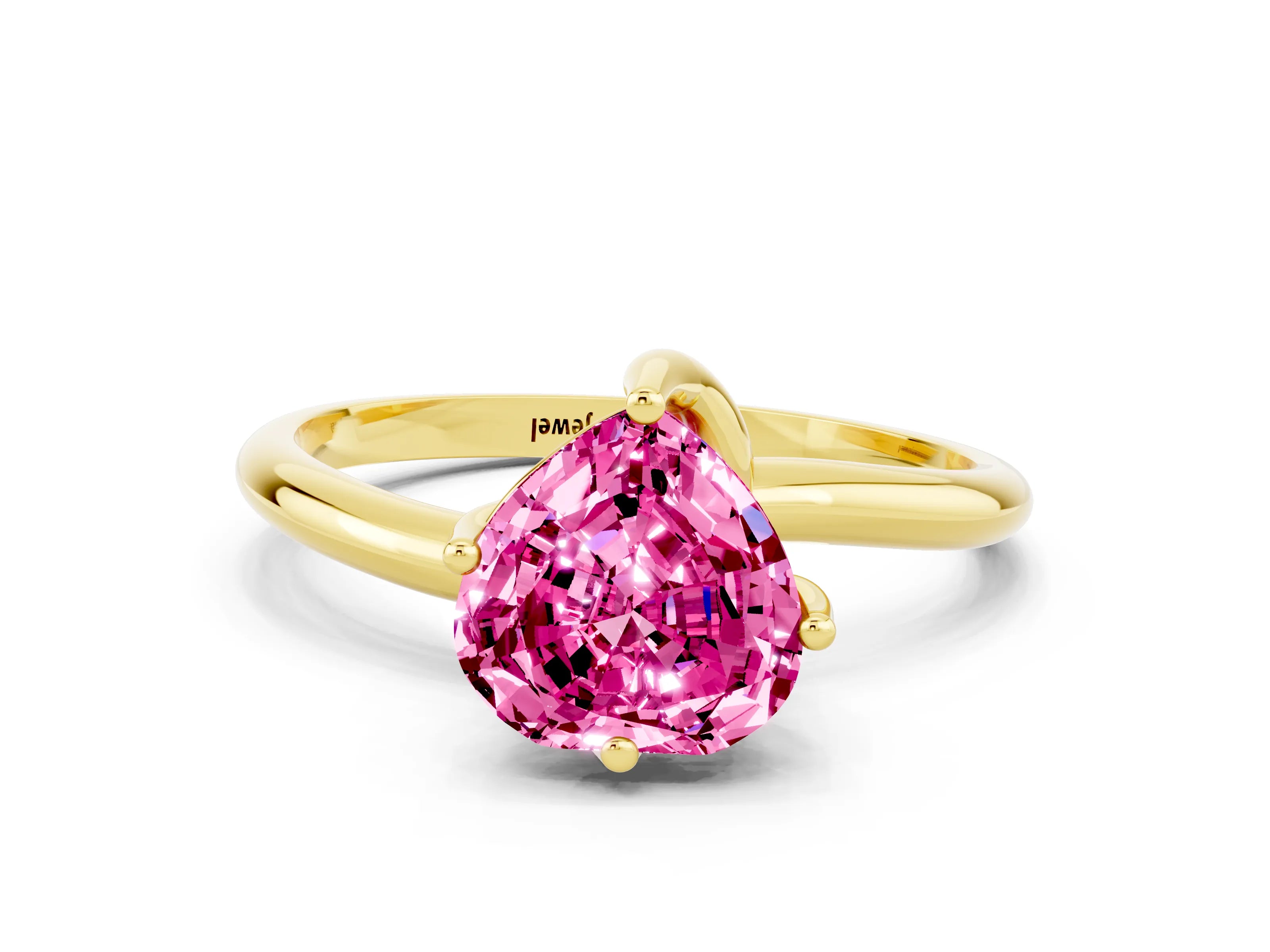 Yellow gold Heart Cut Pink Sapphire Solitaire Engagement Ring with Four-Prong Setting and Classic Band_12