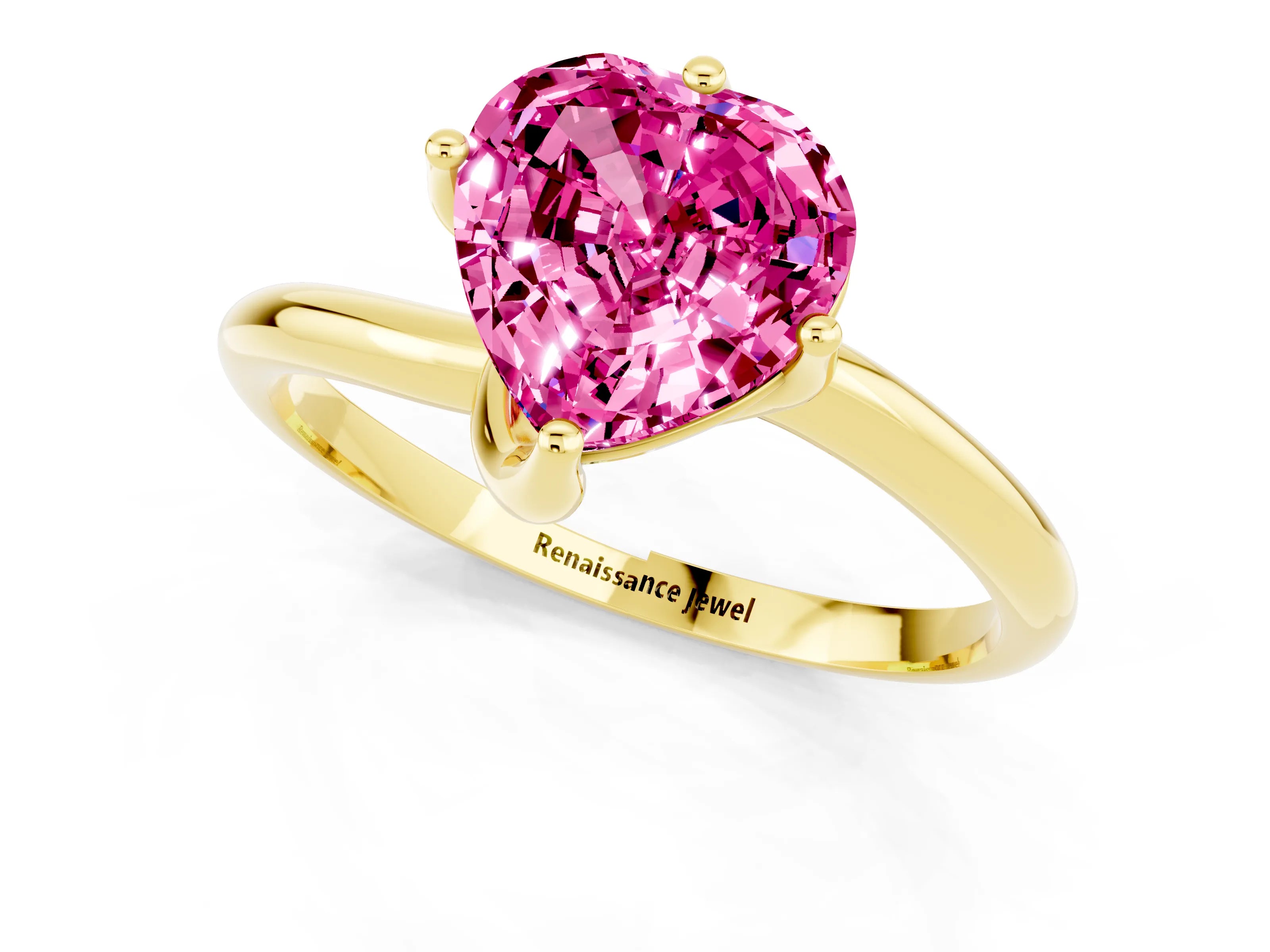 Yellow gold Heart Cut Pink Sapphire Solitaire Engagement Ring with Four-Prong Setting and Classic Band_13