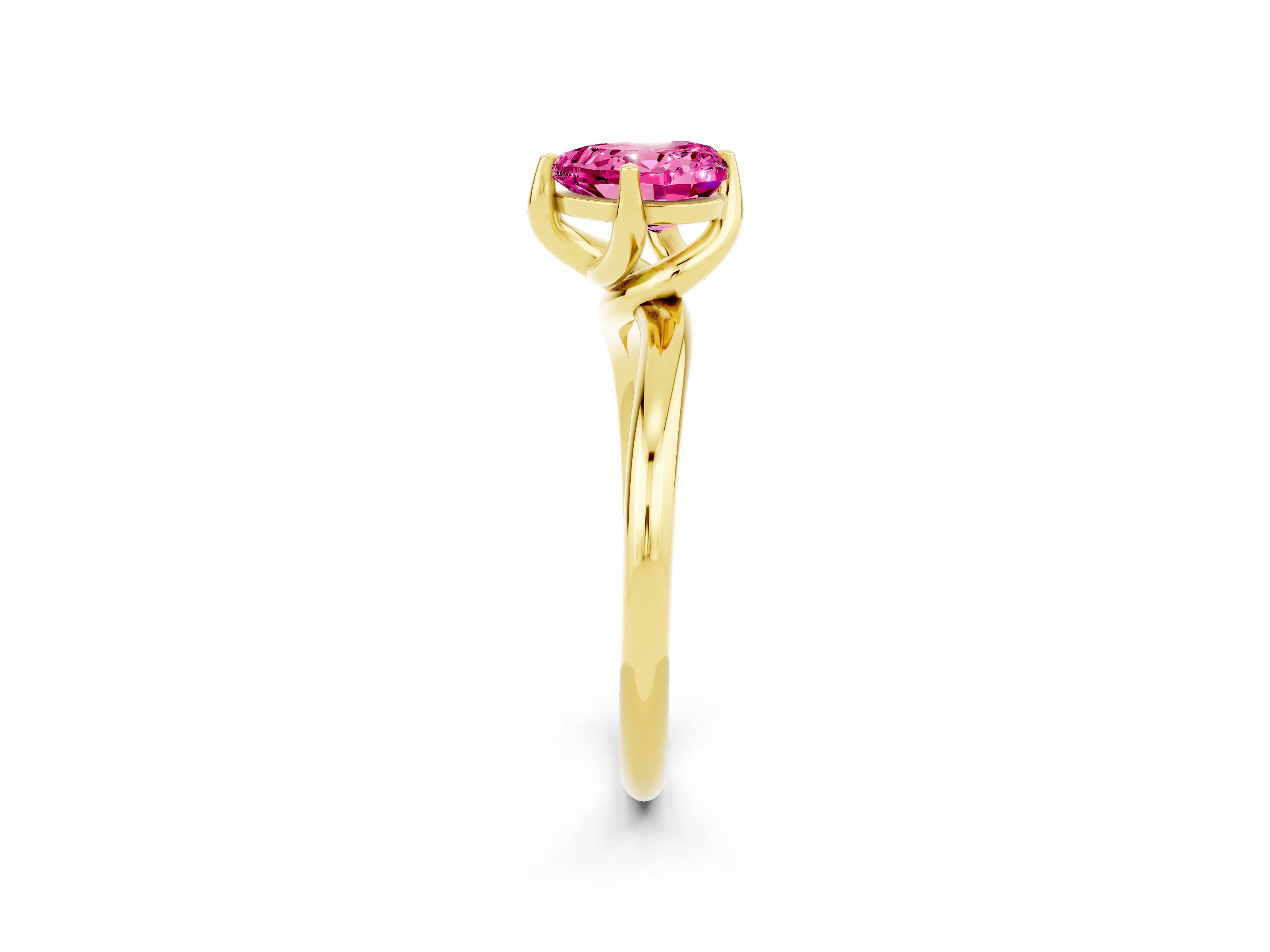 Yellow gold Heart Cut Pink Sapphire Solitaire Engagement Ring with Four-Prong Setting and Classic Band_14