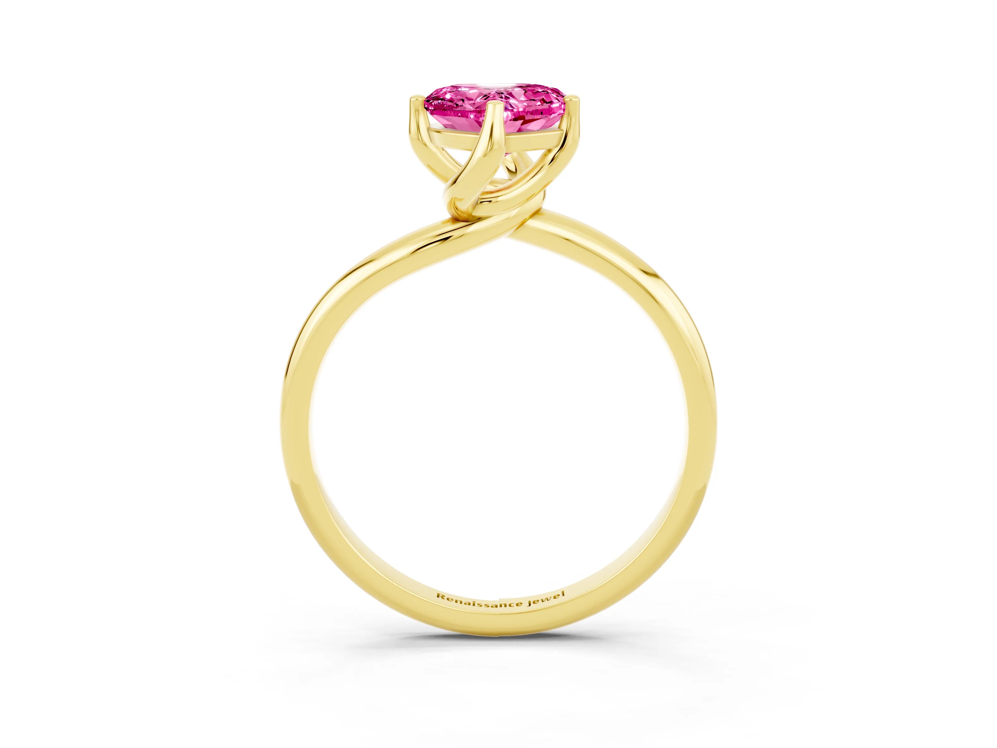 Yellow gold Heart Cut Pink Sapphire Solitaire Engagement Ring with Four-Prong Setting and Classic Band_15