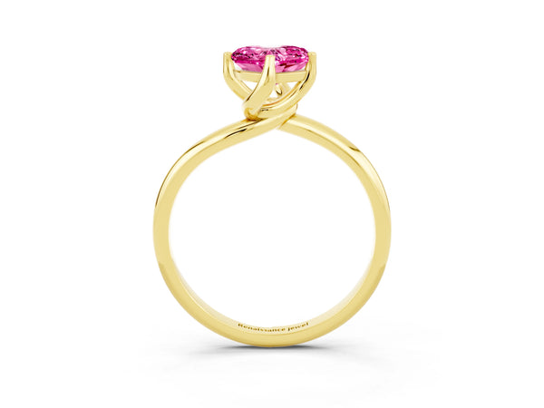 Yellow gold Heart Cut Pink Sapphire Solitaire Engagement Ring with Four-Prong Setting and Classic Band