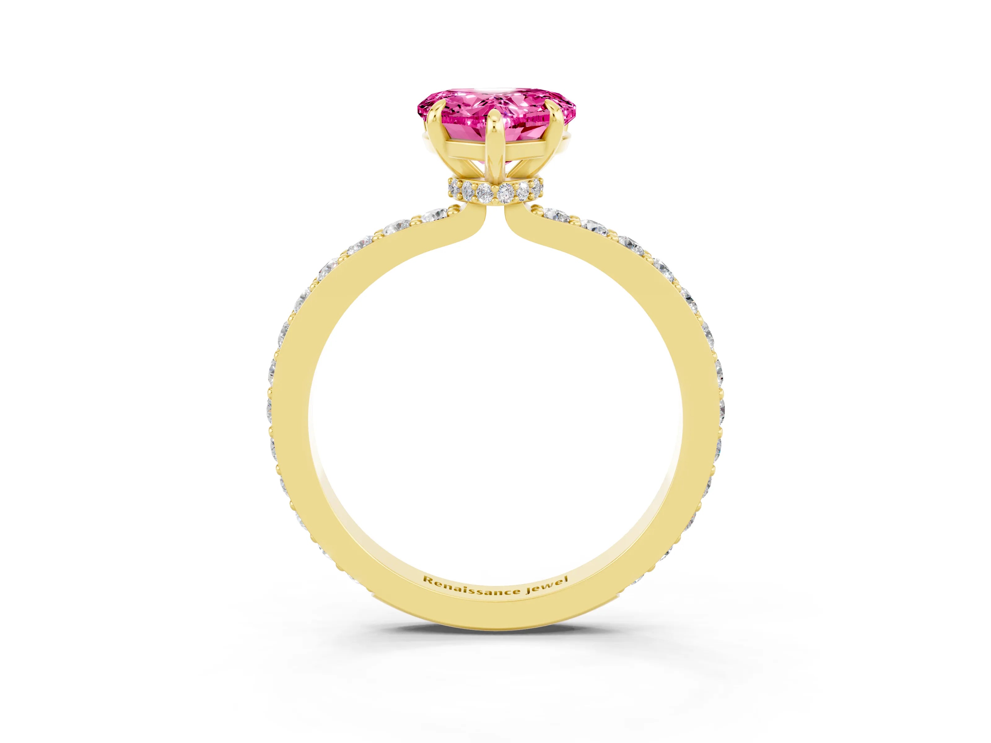 Yellow gold Heart Cut Pink Sapphire Solitaire Engagement Ring with Pavé Band and Four-Prong Setting_27