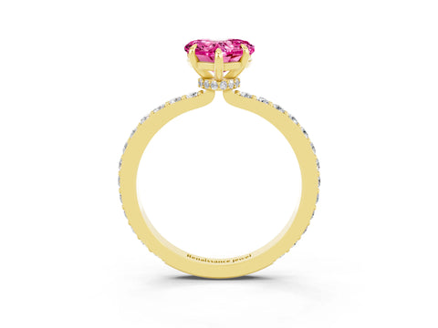 Yellow gold Heart Cut Pink Sapphire Solitaire Engagement Ring with Pavé Band and Four-Prong Setting_27