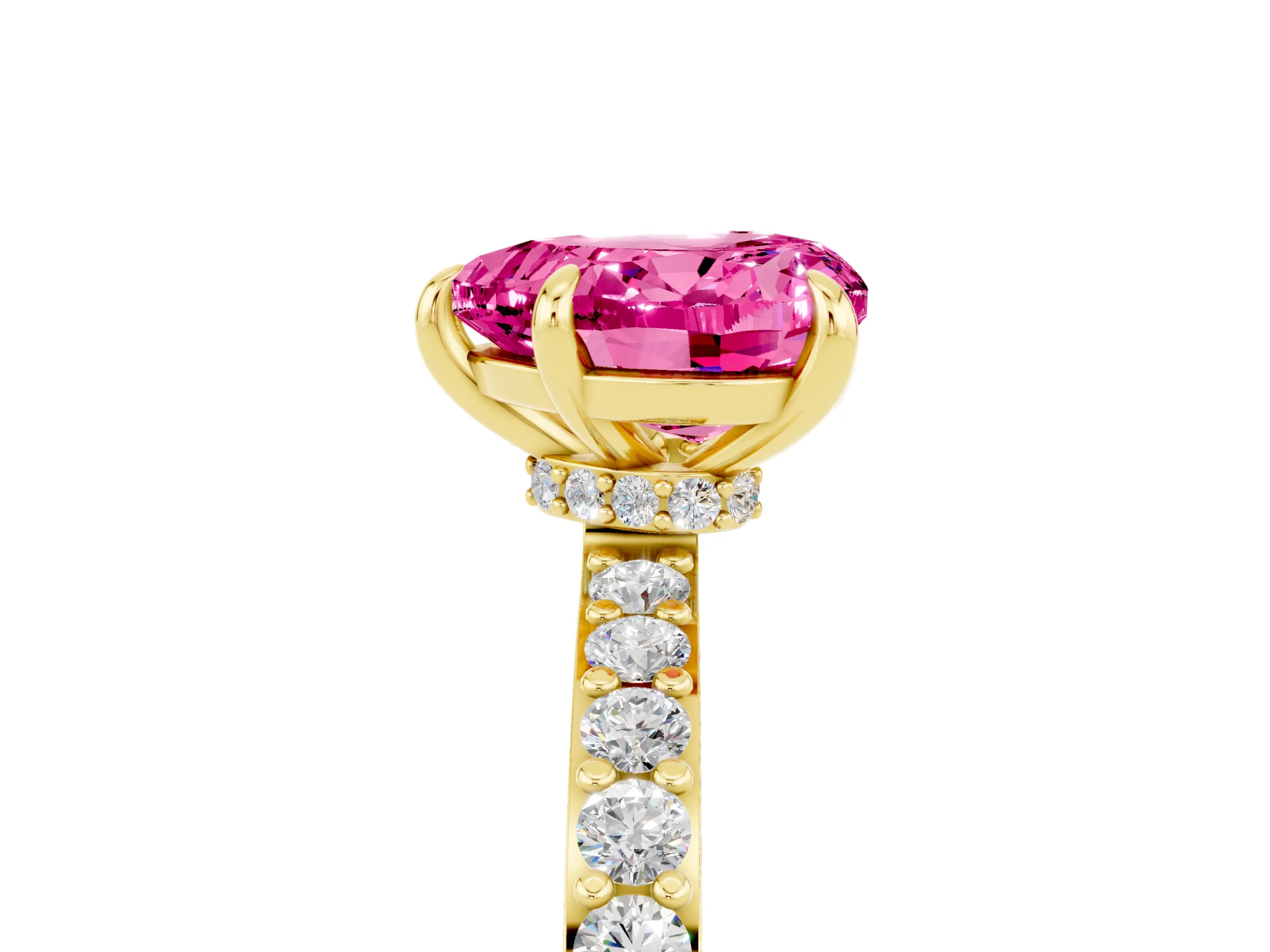 Yellow gold Heart Cut Pink Sapphire Solitaire Engagement Ring with Pavé Band and Four-Prong Setting_29