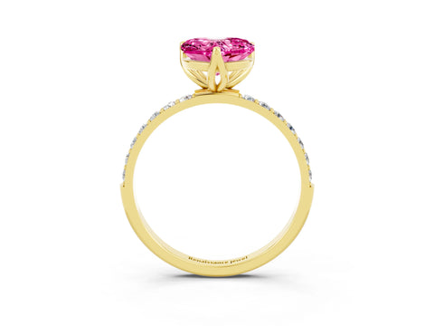 Yellow gold Heart Cut Pink Sapphire Solitaire Engagement Ring with Pavé Band and Prong Setting_3