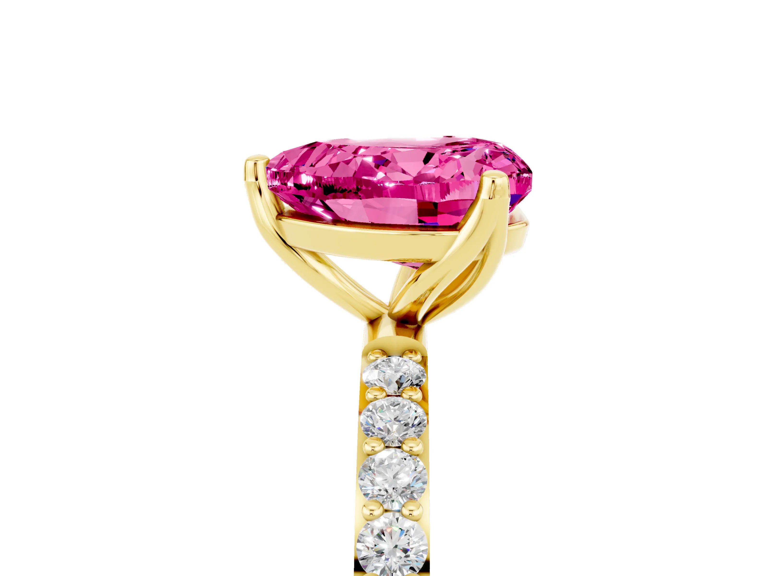 Yellow gold Heart Cut Pink Sapphire Solitaire Engagement Ring with Pavé Band and Prong Setting_5