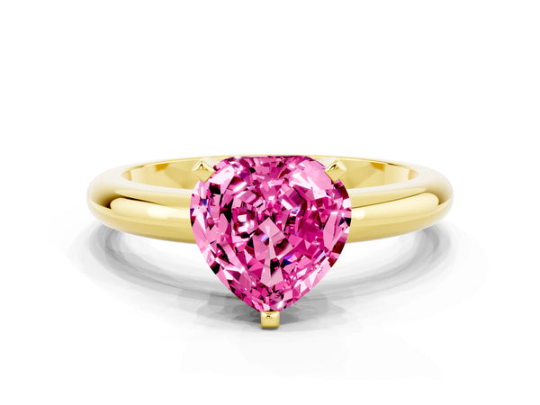Yellow gold Heart Cut Pink Sapphire Solitaire Engagement Ring with Round Band and Four-Prong Setting