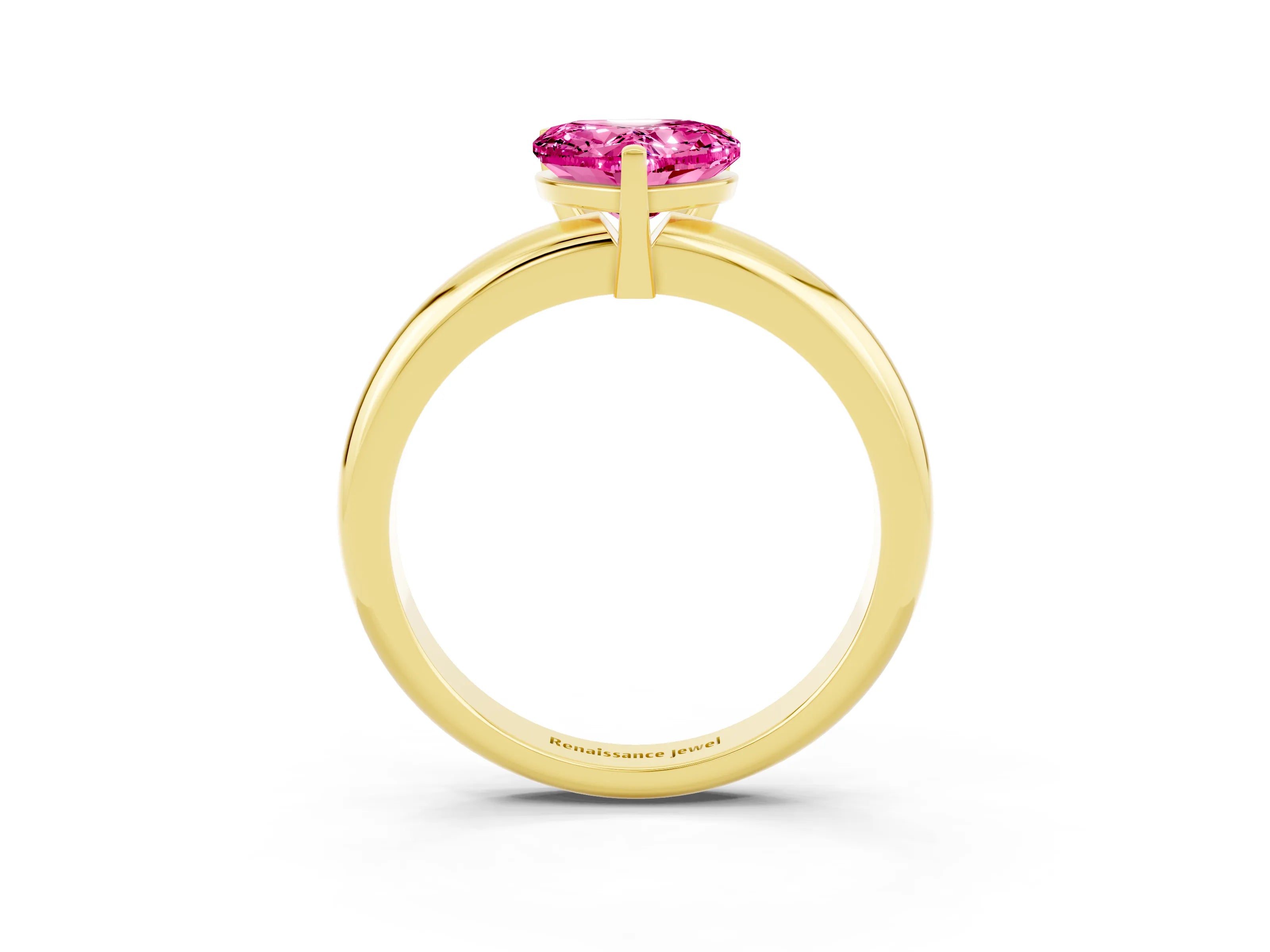 Yellow gold Heart Cut Pink Sapphire Solitaire Engagement Ring with Round Band and Four-Prong Setting_27