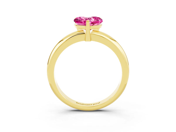 Yellow gold Heart Cut Pink Sapphire Solitaire Engagement Ring with Round Band and Four-Prong Setting