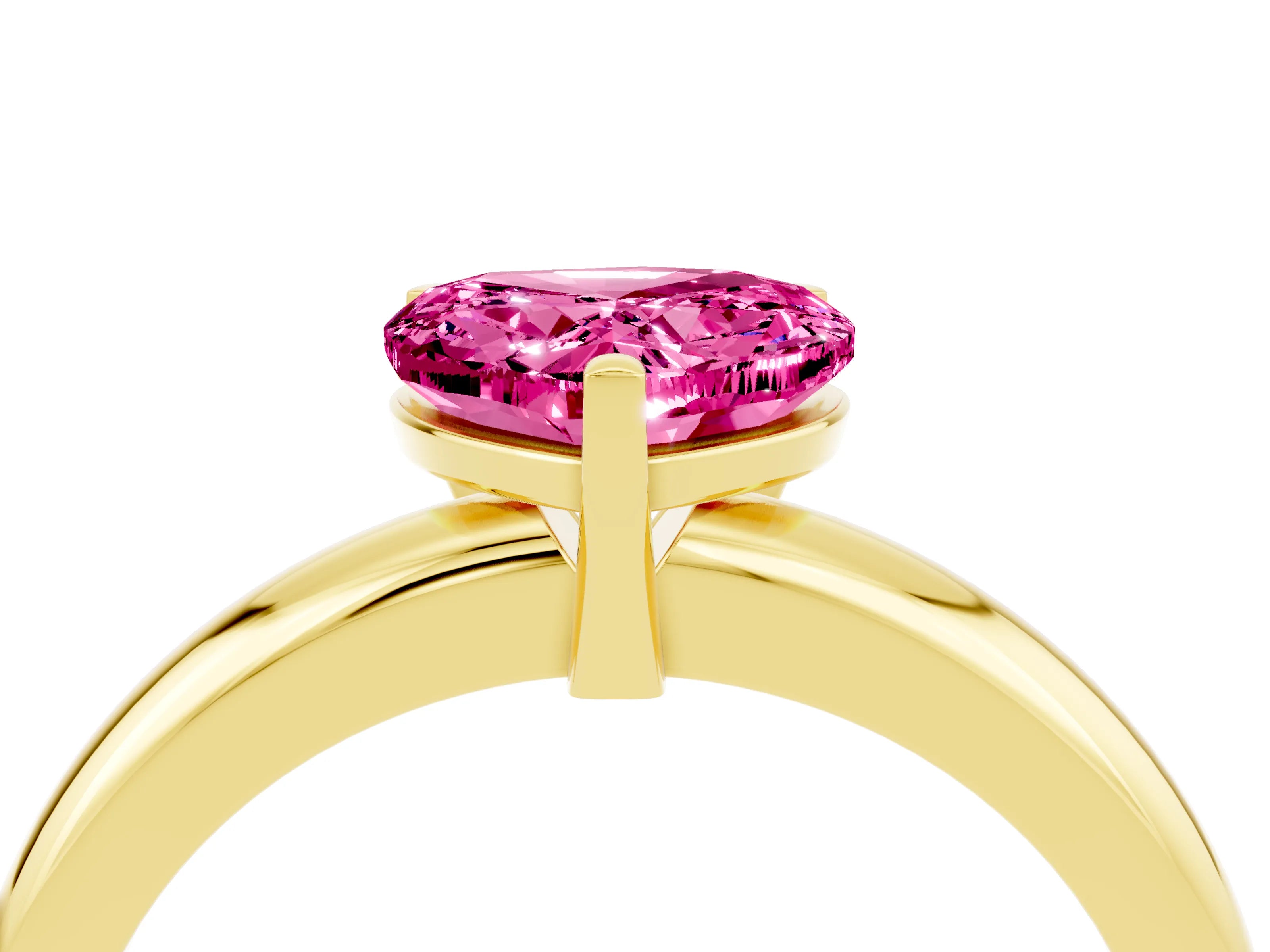 Yellow gold Heart Cut Pink Sapphire Solitaire Engagement Ring with Round Band and Four-Prong Setting_28