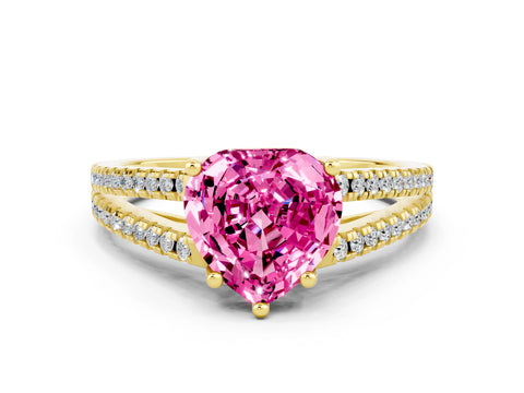 Yellow gold Heart Cut Pink Sapphire Solitaire Engagement Ring with Split Shank Pavé Band_12