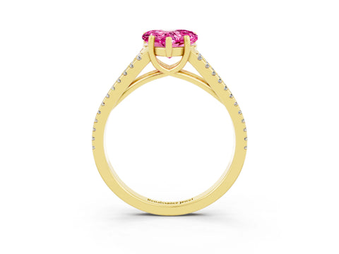 Yellow gold Heart Cut Pink Sapphire Solitaire Engagement Ring with Split Shank Pavé Band_15
