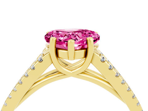 Yellow gold Heart Cut Pink Sapphire Solitaire Engagement Ring with Split Shank Pavé Band_16