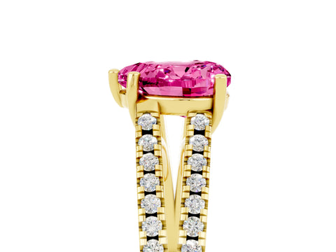 Yellow gold Heart Cut Pink Sapphire Solitaire Engagement Ring with Split Shank Pavé Band_17