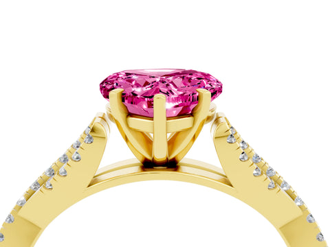 Yellow gold Heart Cut Pink Sapphire Solitaire Engagement Ring with Twisted Pavé Band and Four-Prong Setting_28