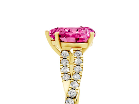 Yellow gold Heart Cut Pink Sapphire Solitaire Engagement Ring with Twisted Pavé Band and Four-Prong Setting_29