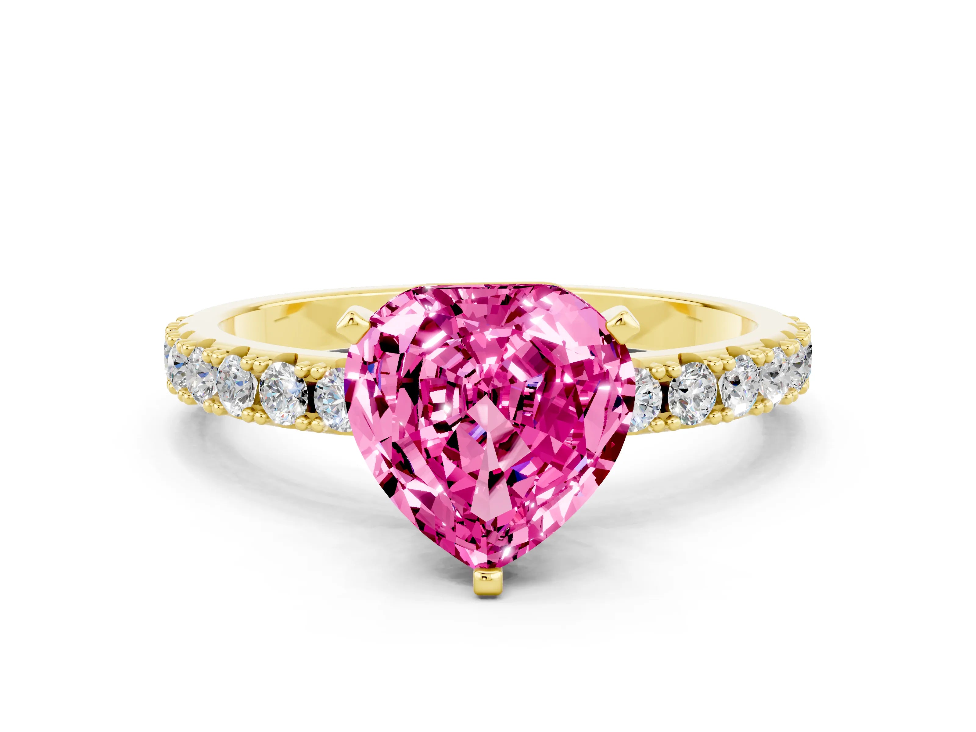 Yellow gold Heart Cut Pink Sapphire Solitaire Pavé Band with Four-Prong Setting_24