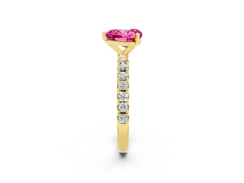 Yellow gold Heart Cut Pink Sapphire Solitaire Pavé Band with Four-Prong Setting_26