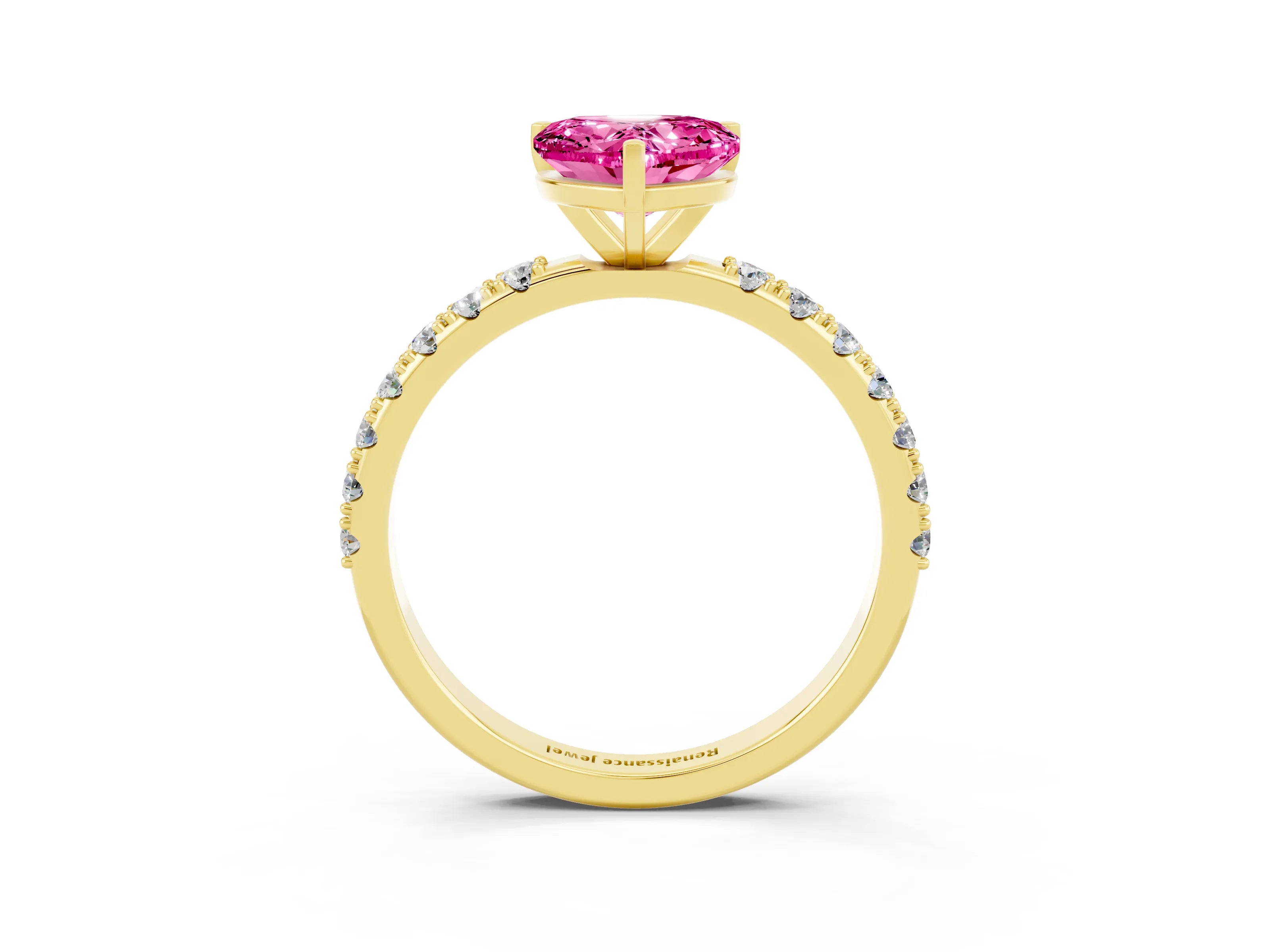 Yellow gold Heart Cut Pink Sapphire Solitaire Pavé Band with Four-Prong Setting_27