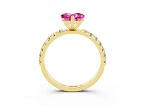 Yellow gold Heart Cut Pink Sapphire Solitaire Pavé Band with Four-Prong Setting_27