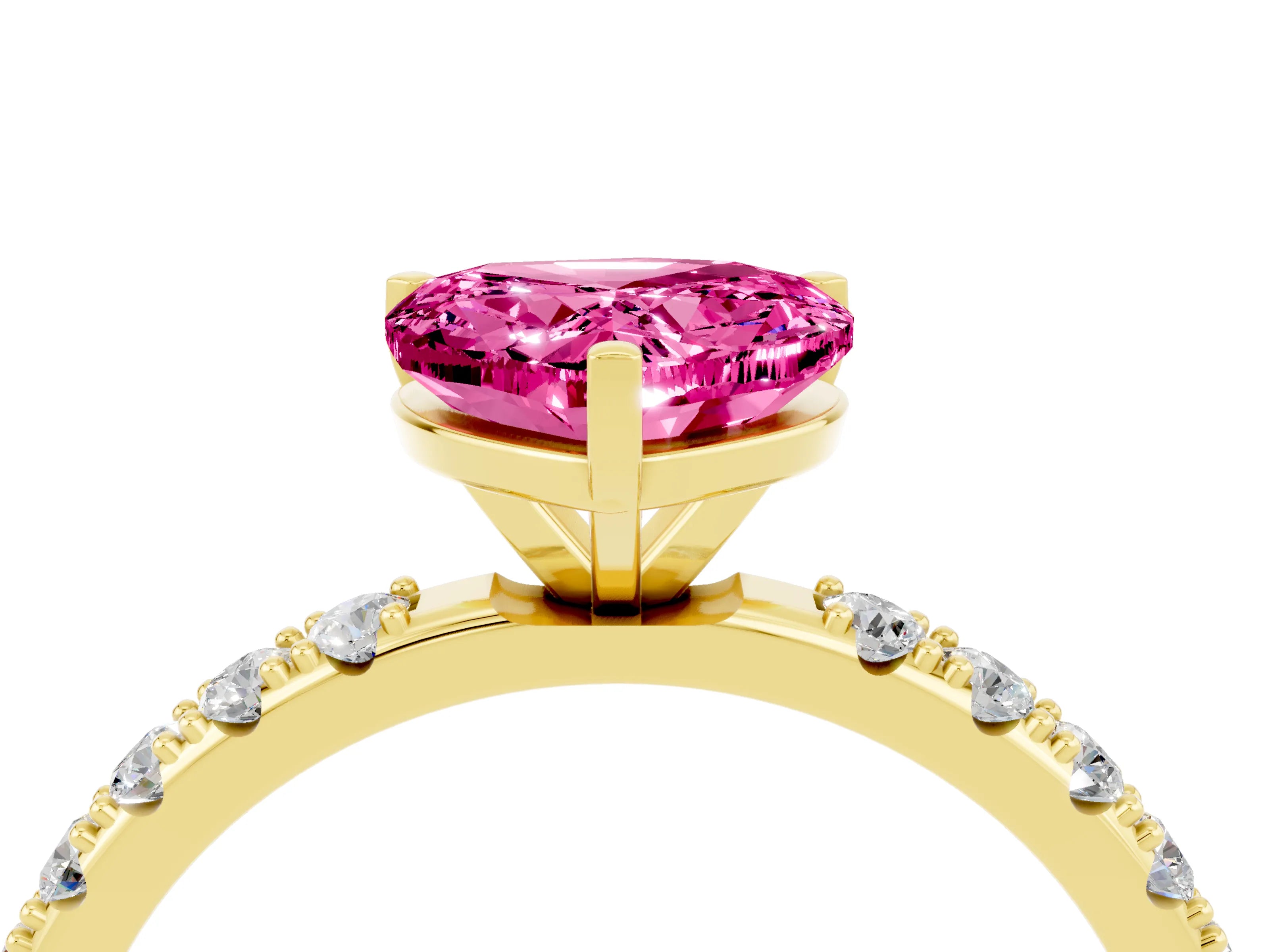 Yellow gold Heart Cut Pink Sapphire Solitaire Pavé Band with Four-Prong Setting_28