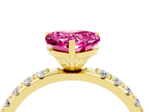 Yellow gold Heart Cut Pink Sapphire Solitaire Pavé Band with Four-Prong Setting_28