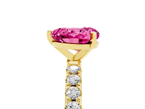 Yellow gold Heart Cut Pink Sapphire Solitaire Pavé Band with Four-Prong Setting_29