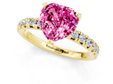 Yellow gold Heart Cut Pink Sapphire Solitaire Pavé Engagement Ring with Round Band and Prong Setting_13