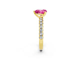 Yellow gold Heart Cut Pink Sapphire Solitaire Pavé Engagement Ring with Round Band and Prong Setting_14