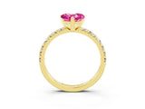 Yellow gold Heart Cut Pink Sapphire Solitaire Pavé Engagement Ring with Round Band and Prong Setting_15