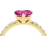 Yellow gold Heart Cut Pink Sapphire Solitaire Pavé Engagement Ring with Round Band and Prong Setting_16