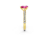 Yellow gold Heart Cut Pink Sapphire Solitaire Pavé Engagement Ring with Round Band and Prong Setting_69