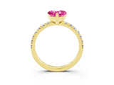 Yellow gold Heart Cut Pink Sapphire Solitaire Pavé Engagement Ring with Round Band and Prong Setting_70