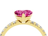 Yellow gold Heart Cut Pink Sapphire Solitaire Pavé Engagement Ring with Round Band and Prong Setting_71