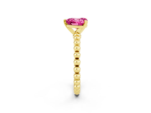 Yellow gold Heart Cut Pink Sapphire Solitaire Ring with Beaded Band and Prong Setting_2