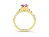 Yellow gold Heart Cut Pink Sapphire Solitaire Ring with Cathedral Setting and Pavé Band_27