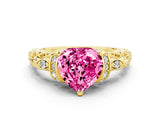 Yellow gold Heart Cut Pink Sapphire Solitaire Ring with Filigree Band and Four-Prong Setting_48