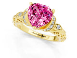 Yellow gold Heart Cut Pink Sapphire Solitaire Ring with Filigree Band and Four-Prong Setting_49
