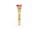 Yellow gold Heart Cut Pink Sapphire Solitaire Ring with Filigree Band and Four-Prong Setting_50