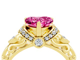 Yellow gold Heart Cut Pink Sapphire Solitaire Ring with Filigree Band and Four-Prong Setting_52