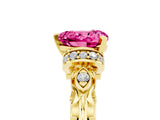 Yellow gold Heart Cut Pink Sapphire Solitaire Ring with Filigree Band and Four-Prong Setting_53